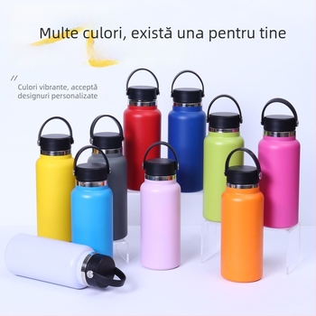Termos cu gură lată, 32 oz, interior din oțel inoxidabil 304, exterior din 201, izolație vid, portabil cu mâner, pentru activități în aer liber