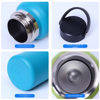 Termos cu gură lată, 32 oz, interior din oțel inoxidabil 304, exterior din 201, izolație vid, portabil cu mâner, pentru activități în aer liber