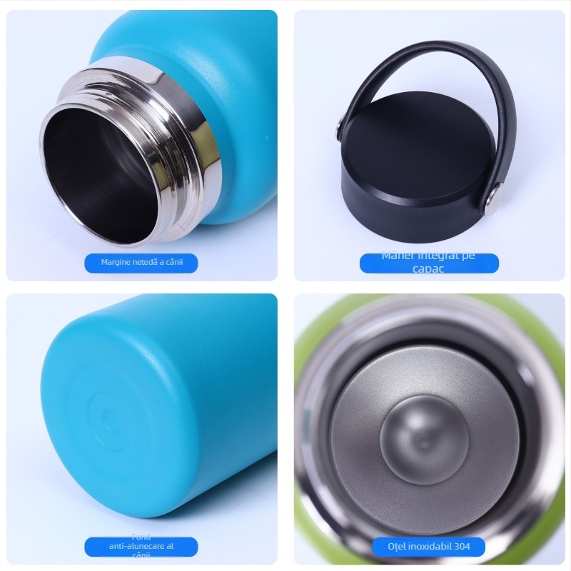 Termos cu gură lată, 32 oz, interior din oțel inoxidabil 304, exterior din 201, izolație vid, portabil cu mâner, pentru activități în aer liber