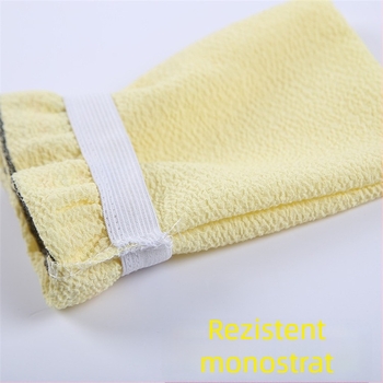 Prosop de baie de unică folosință cu granule de nisip, strat unic, galben, cu dungi negre-roșii