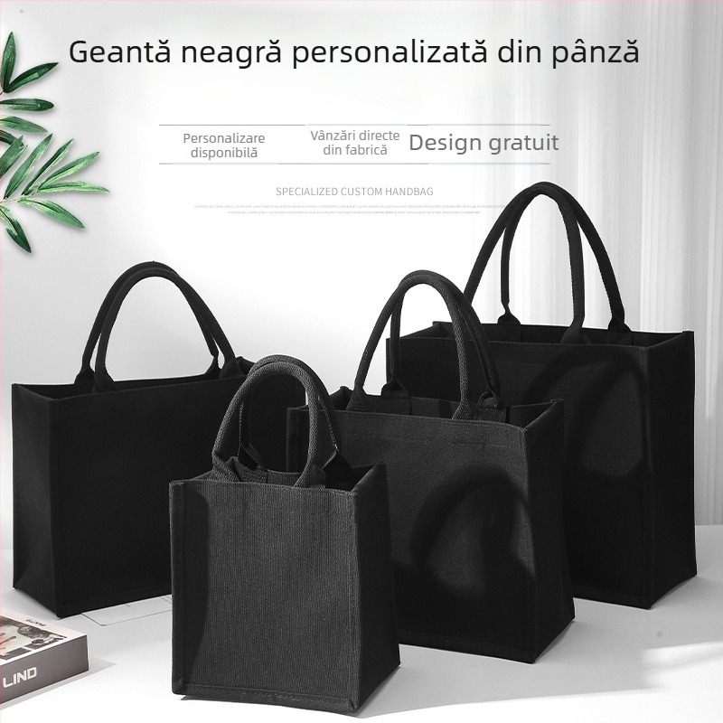 Geantă de pânză neagră, personalizabilă, cu capacitate mare și design structurat