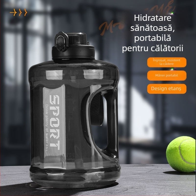Sticlă de apă din plastic cu pai, capacitate mare, rezistentă la căderi, portabilă, cilindrică, stil spațial