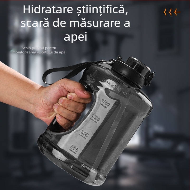 Sticlă de apă din plastic cu pai, capacitate mare, rezistentă la căderi, portabilă, cilindrică, stil spațial