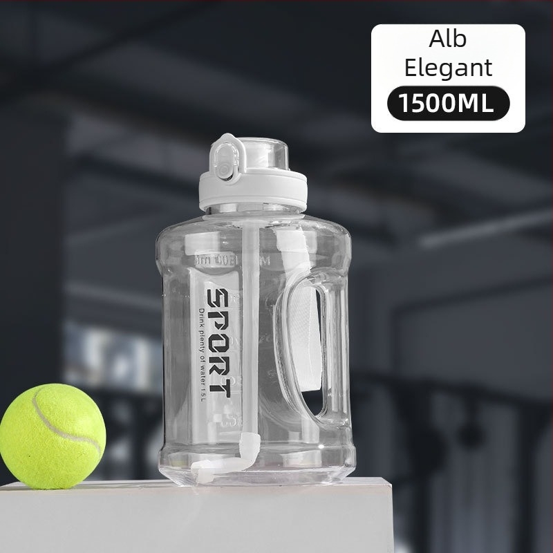 Sticlă de apă din plastic cu pai, capacitate mare, rezistentă la căderi, portabilă, cilindrică, stil spațial