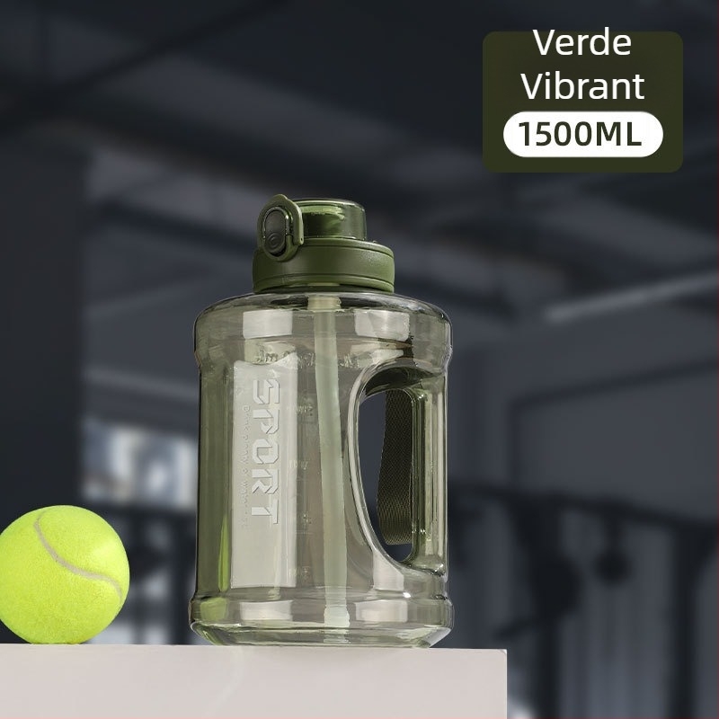 Sticlă de apă din plastic cu pai, capacitate mare, rezistentă la căderi, portabilă, cilindrică, stil spațial