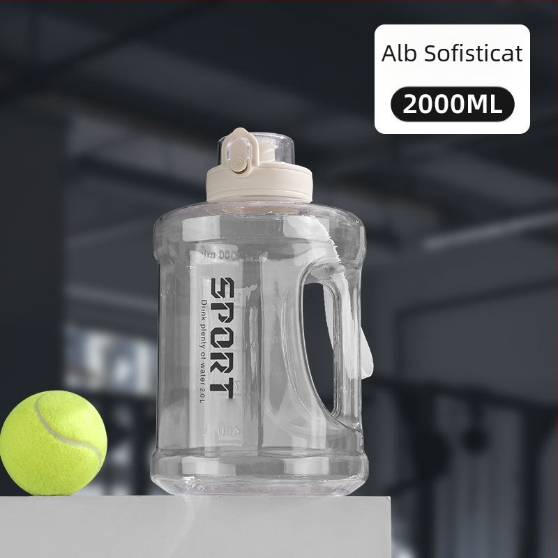 Sticlă de apă din plastic cu pai, capacitate mare, rezistentă la căderi, portabilă, cilindrică, stil spațial