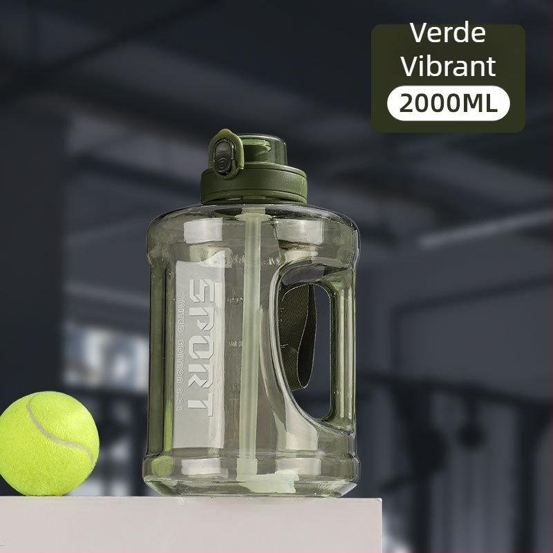 Sticlă de apă din plastic cu pai, capacitate mare, rezistentă la căderi, portabilă, cilindrică, stil spațial