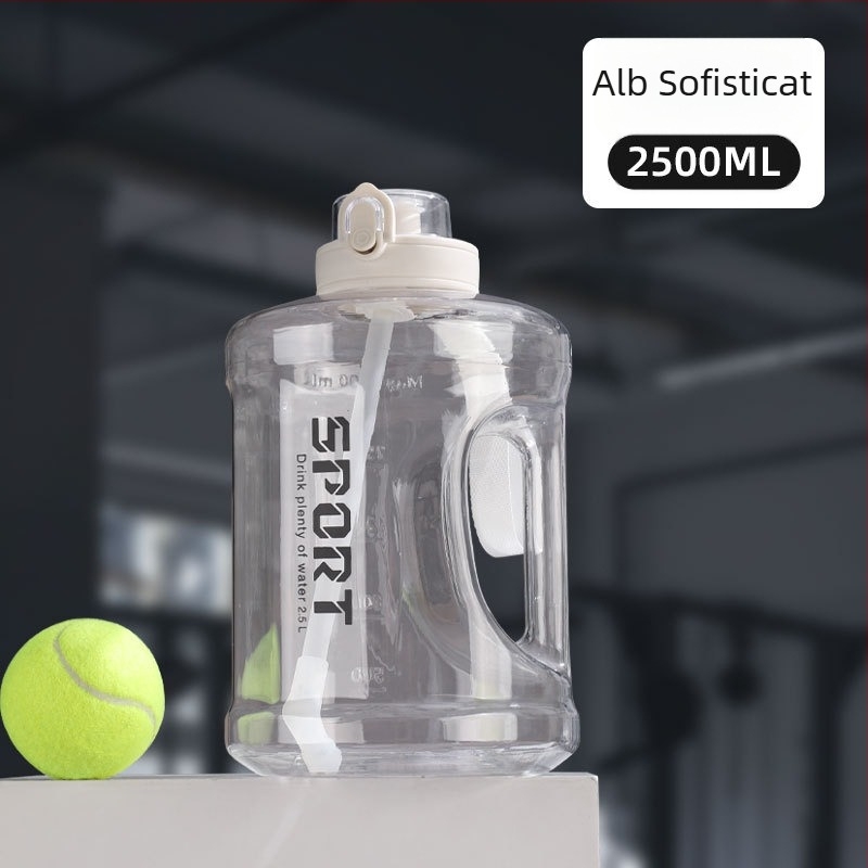 Sticlă de apă din plastic cu pai, capacitate mare, rezistentă la căderi, portabilă, cilindrică, stil spațial