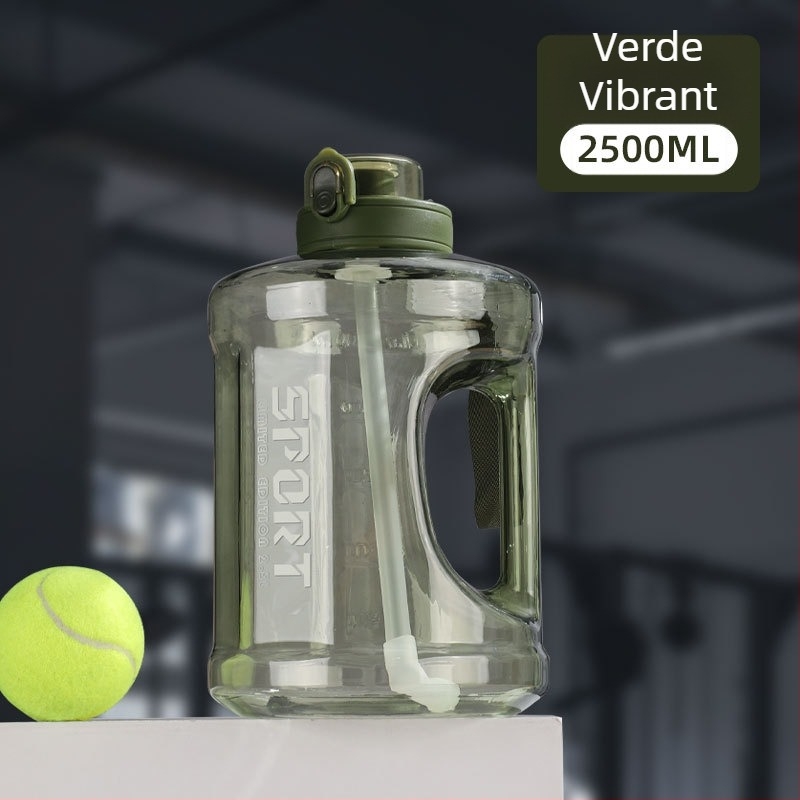 Sticlă de apă din plastic cu pai, capacitate mare, rezistentă la căderi, portabilă, cilindrică, stil spațial