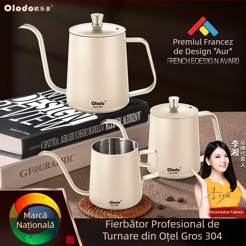 Ceainic pentru pour-over din oțel inoxidabil 304, cu control al temperaturii, gură îngustă și lungă, unelte de cafea lucrate manual