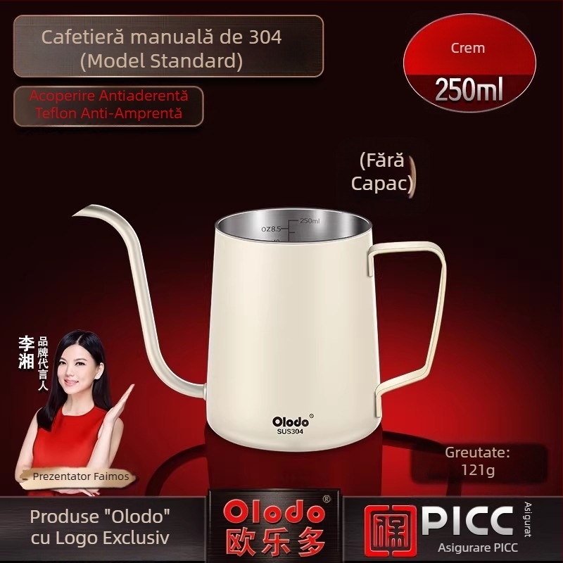 Ceainic pentru pour-over din oțel inoxidabil 304, cu control al temperaturii, gură îngustă și lungă, unelte de cafea lucrate manual