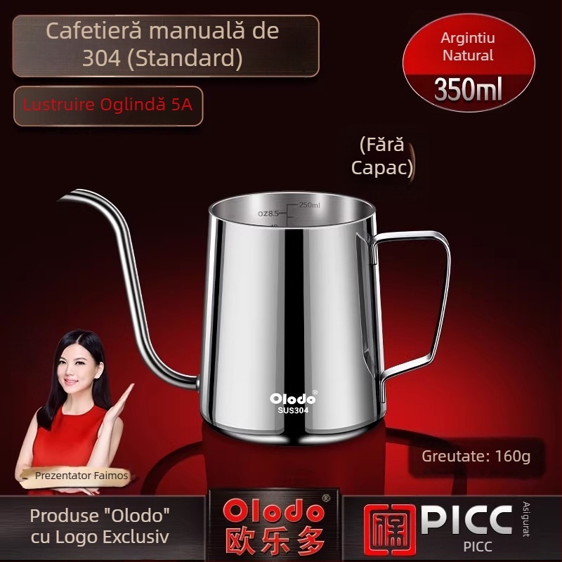 Ceainic pentru pour-over din oțel inoxidabil 304, cu control al temperaturii, gură îngustă și lungă, unelte de cafea lucrate manual