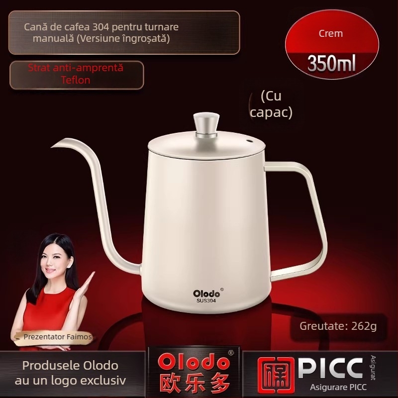 Ceainic pentru pour-over din oțel inoxidabil 304, cu control al temperaturii, gură îngustă și lungă, unelte de cafea lucrate manual