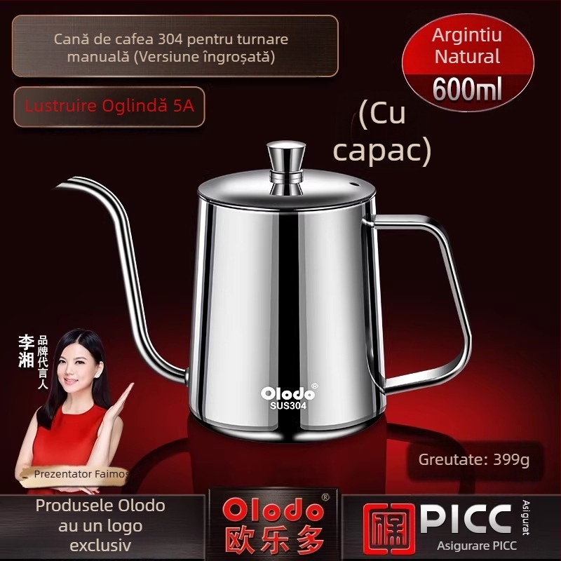 Ceainic pentru pour-over din oțel inoxidabil 304, cu control al temperaturii, gură îngustă și lungă, unelte de cafea lucrate manual