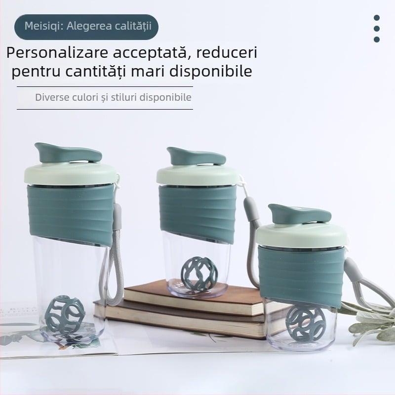 Shaker portabil pentru proteine, pahar plastic pentru amestec, capacitate mare, pentru sport și activități în aer liber, etanș, set din două piese, curea de purtare