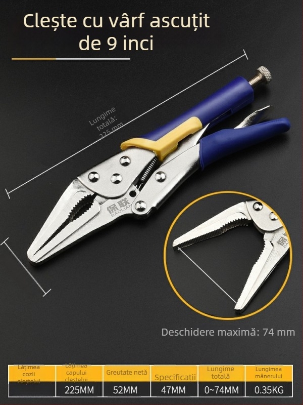 Clește industrial multifuncțional cu gură rotundă, clemă automată tip C și vârf plat pentru etanșare rapidă