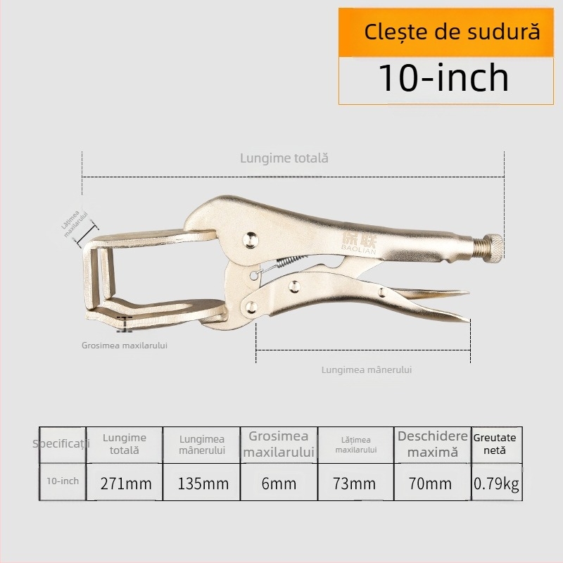 Clește industrial multifuncțional cu gură rotundă, clemă automată tip C și vârf plat pentru etanșare rapidă