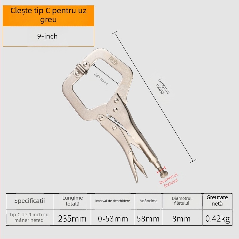 Clește industrial multifuncțional cu gură rotundă, clemă automată tip C și vârf plat pentru etanșare rapidă