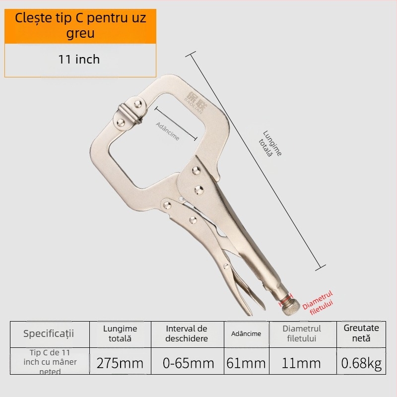 Clește industrial multifuncțional cu gură rotundă, clemă automată tip C și vârf plat pentru etanșare rapidă
