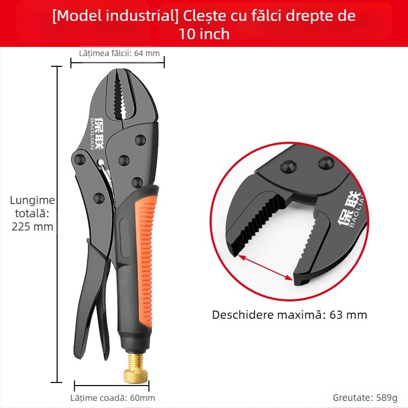 Clește industrial multifuncțional cu gură rotundă, clemă automată tip C și vârf plat pentru etanșare rapidă