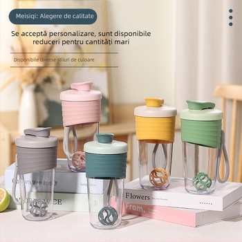 Shaker pentru fitness în aer liber, recipient portabil pentru proteine, milkshake, din plastic, etanș, cu mâner din sfoară