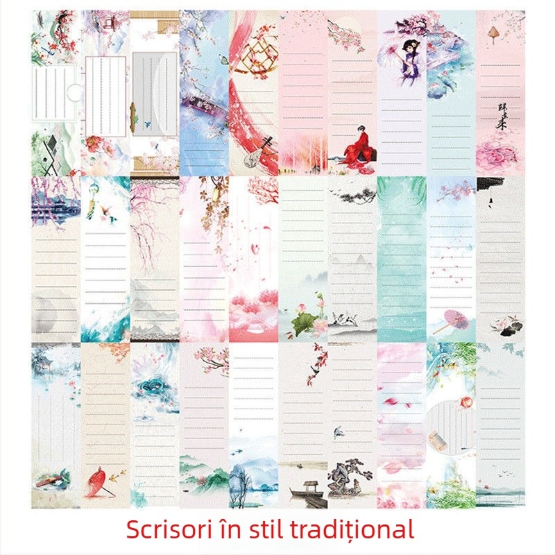 Set de 30 semne de carte din hârtie, în stil retro chinezesc, cu poezii estetice inspirate de Twenty-Four Solar Terms, pentru elevi.