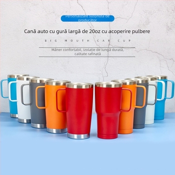 Nou model: Cana auto din oțel inoxidabil 20oz, cu mâner și pai, izolație în vid – interior 304, exterior 201