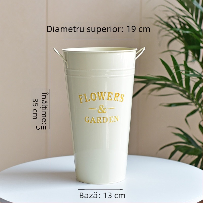 Găleată de flori din fier, pentru florării și uz casnic, pentru flori proaspete și uscate, stil nordic, vază din metal pe podea