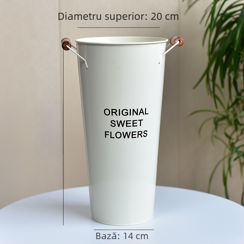 Găleată de flori din fier, pentru florării și uz casnic, pentru flori proaspete și uscate, stil nordic, vază din metal pe podea
