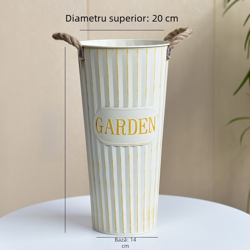 Găleată de flori din fier, pentru florării și uz casnic, pentru flori proaspete și uscate, stil nordic, vază din metal pe podea