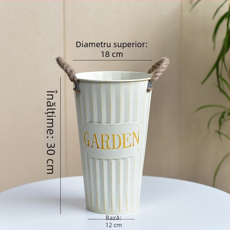 Găleată de flori din fier, pentru florării și uz casnic, pentru flori proaspete și uscate, stil nordic, vază din metal pe podea