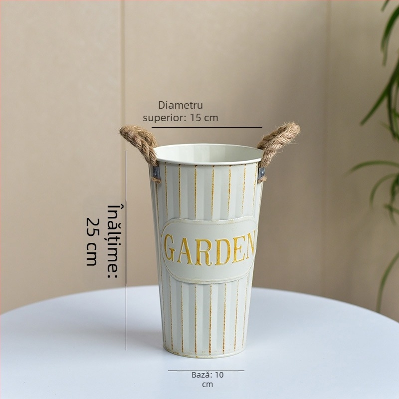 Găleată de flori din fier, pentru florării și uz casnic, pentru flori proaspete și uscate, stil nordic, vază din metal pe podea