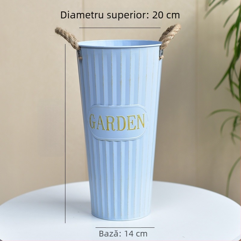 Găleată de flori din fier, pentru florării și uz casnic, pentru flori proaspete și uscate, stil nordic, vază din metal pe podea