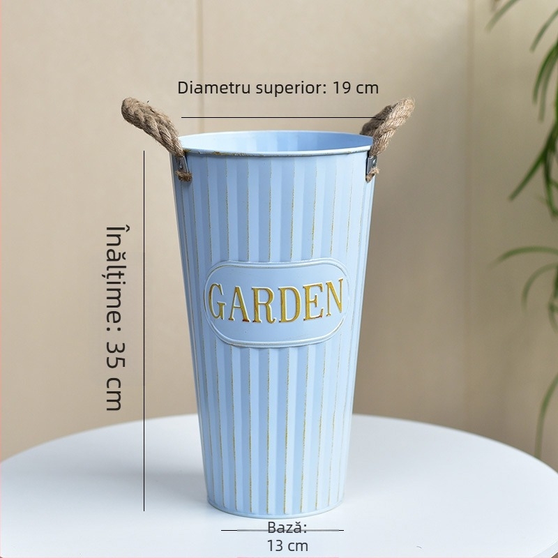 Găleată de flori din fier, pentru florării și uz casnic, pentru flori proaspete și uscate, stil nordic, vază din metal pe podea