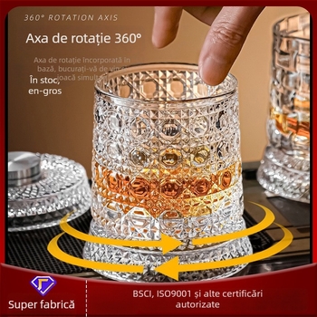 Pahar din cristal rotativ pentru bere și whisky, cu bază din sticlă, pahar de relaxare, design modern minimalist, lux pentru uz casnic