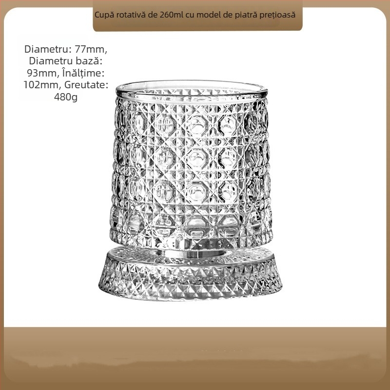 Pahar din cristal rotativ pentru bere și whisky, cu bază din sticlă, pahar de relaxare, design modern minimalist, lux pentru uz casnic