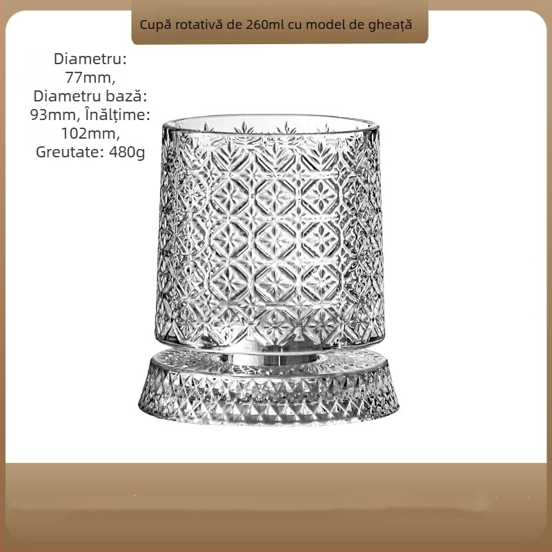 Pahar din cristal rotativ pentru bere și whisky, cu bază din sticlă, pahar de relaxare, design modern minimalist, lux pentru uz casnic