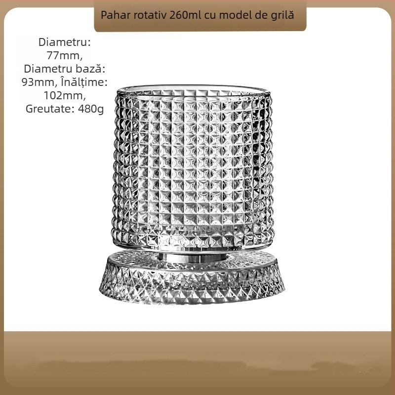 Pahar din cristal rotativ pentru bere și whisky, cu bază din sticlă, pahar de relaxare, design modern minimalist, lux pentru uz casnic