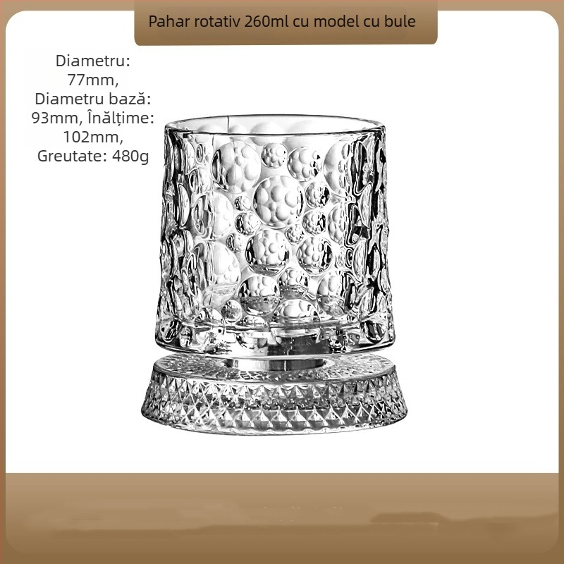 Pahar din cristal rotativ pentru bere și whisky, cu bază din sticlă, pahar de relaxare, design modern minimalist, lux pentru uz casnic
