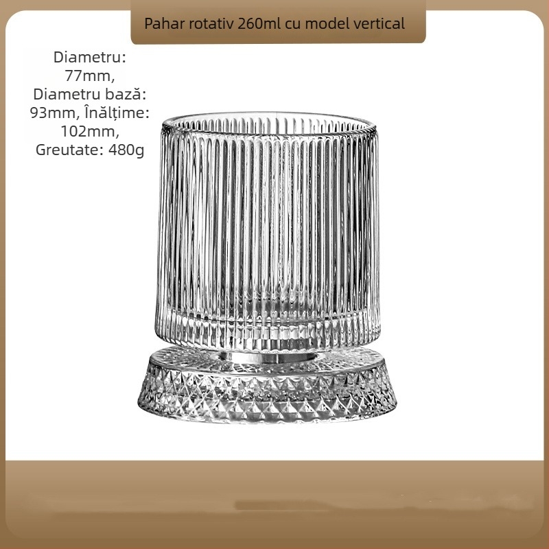 Pahar din cristal rotativ pentru bere și whisky, cu bază din sticlă, pahar de relaxare, design modern minimalist, lux pentru uz casnic