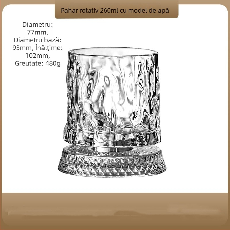 Pahar din cristal rotativ pentru bere și whisky, cu bază din sticlă, pahar de relaxare, design modern minimalist, lux pentru uz casnic
