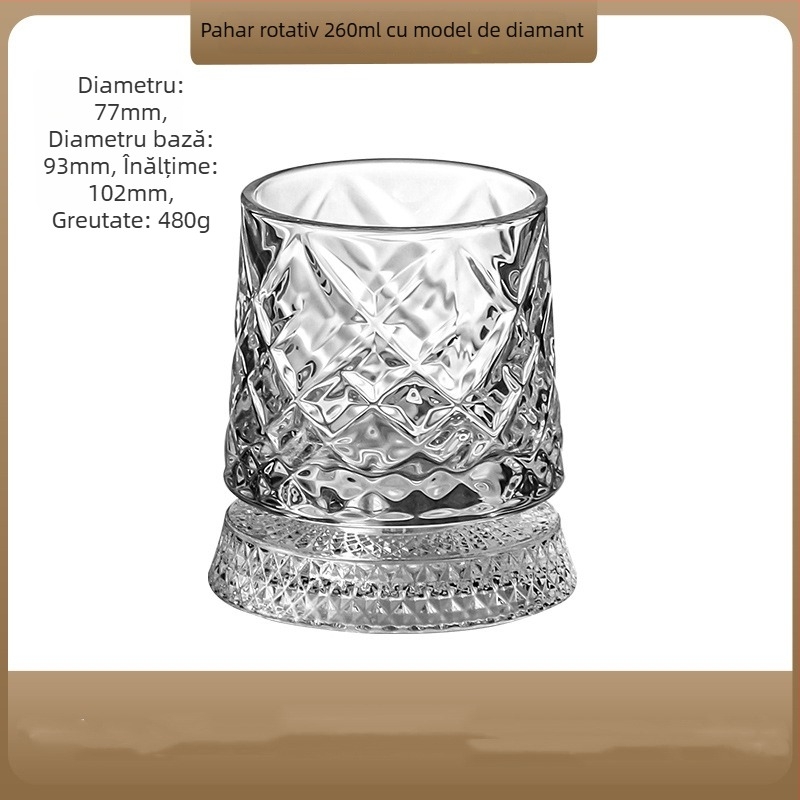 Pahar din cristal rotativ pentru bere și whisky, cu bază din sticlă, pahar de relaxare, design modern minimalist, lux pentru uz casnic