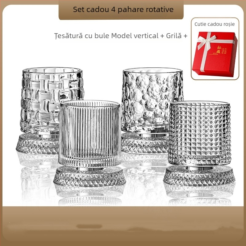 Pahar din cristal rotativ pentru bere și whisky, cu bază din sticlă, pahar de relaxare, design modern minimalist, lux pentru uz casnic