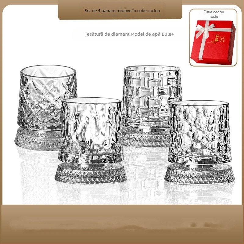 Pahar din cristal rotativ pentru bere și whisky, cu bază din sticlă, pahar de relaxare, design modern minimalist, lux pentru uz casnic