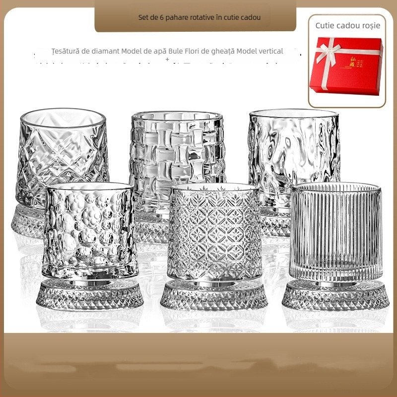 Pahar din cristal rotativ pentru bere și whisky, cu bază din sticlă, pahar de relaxare, design modern minimalist, lux pentru uz casnic