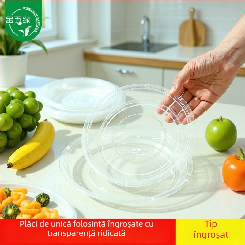 Farfurie de unică folosință din plastic, cu capac, rotundă, pentru grătar și picnic, compatibilă cu microunde