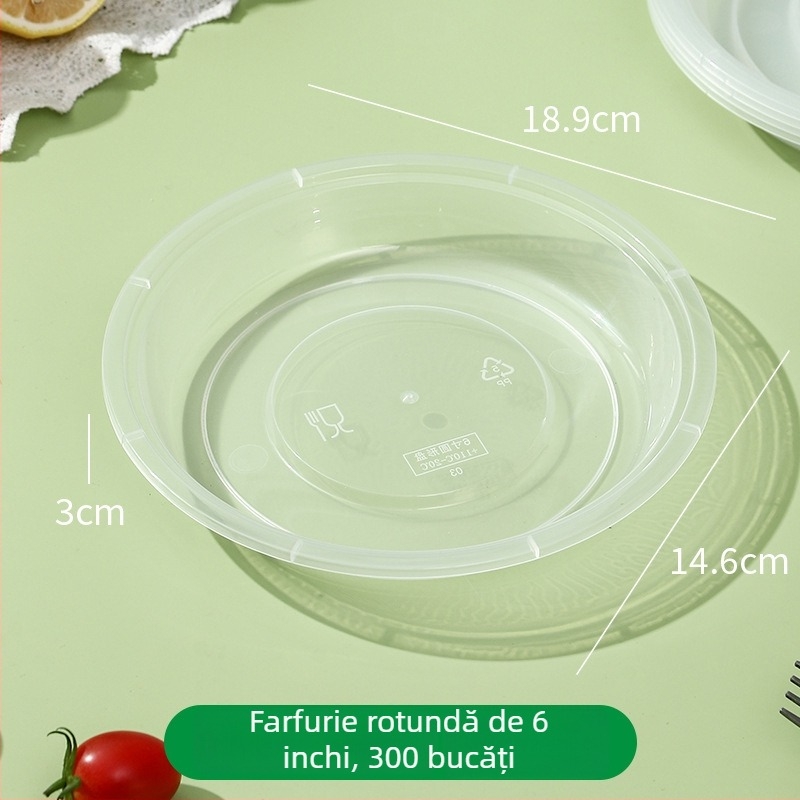 Farfurie de unică folosință din plastic, cu capac, rotundă, pentru grătar și picnic, compatibilă cu microunde