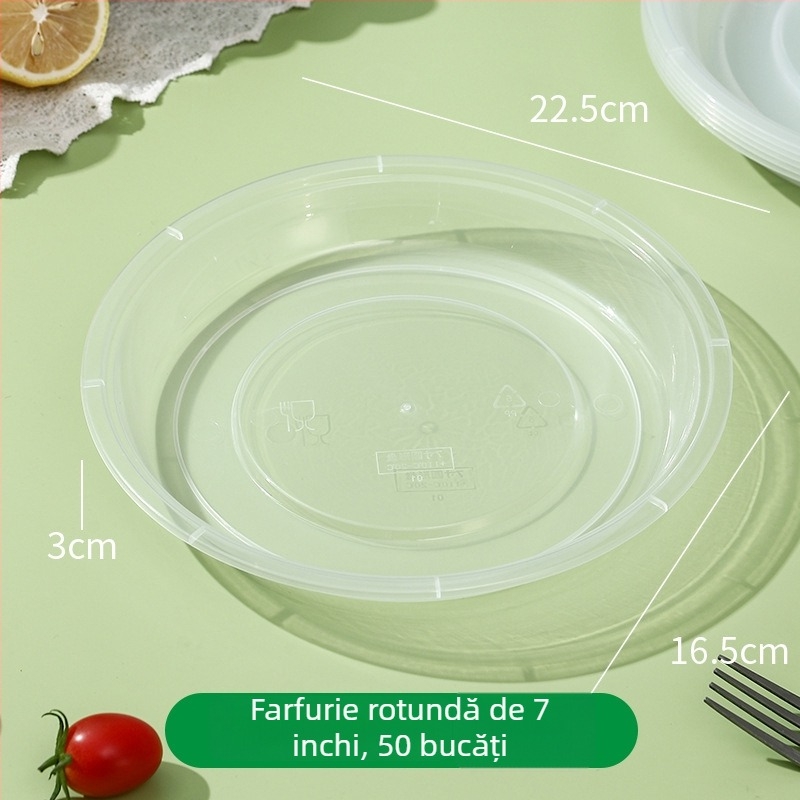 Farfurie de unică folosință din plastic, cu capac, rotundă, pentru grătar și picnic, compatibilă cu microunde