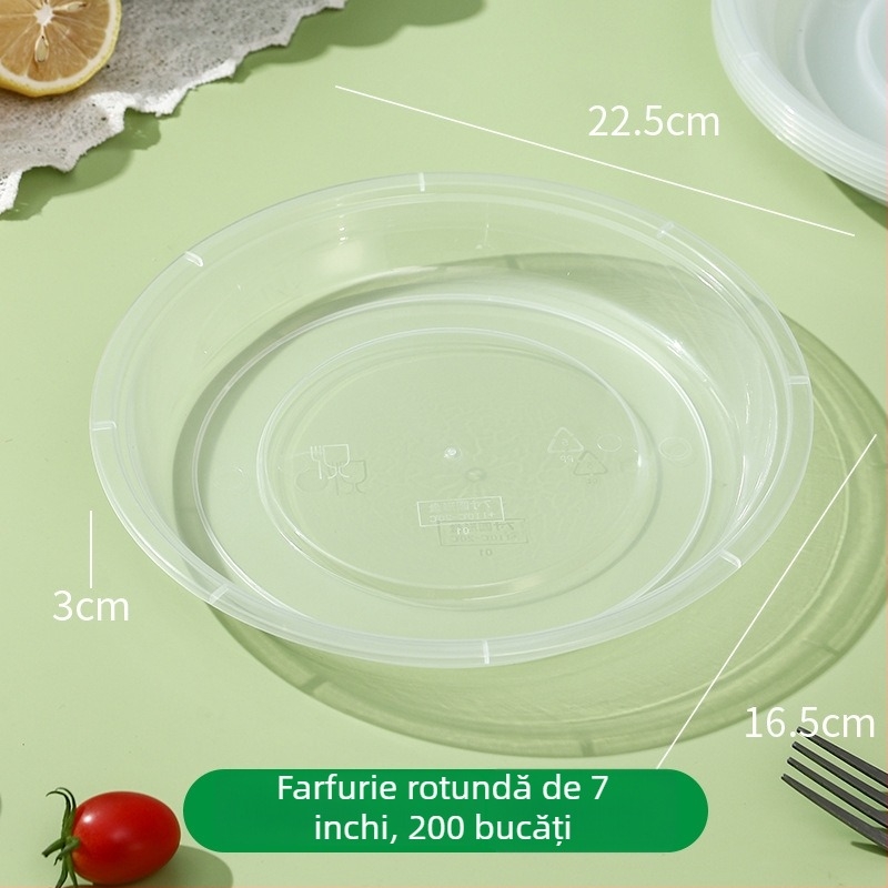 Farfurie de unică folosință din plastic, cu capac, rotundă, pentru grătar și picnic, compatibilă cu microunde