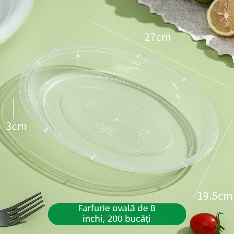 Farfurie de unică folosință din plastic, cu capac, rotundă, pentru grătar și picnic, compatibilă cu microunde